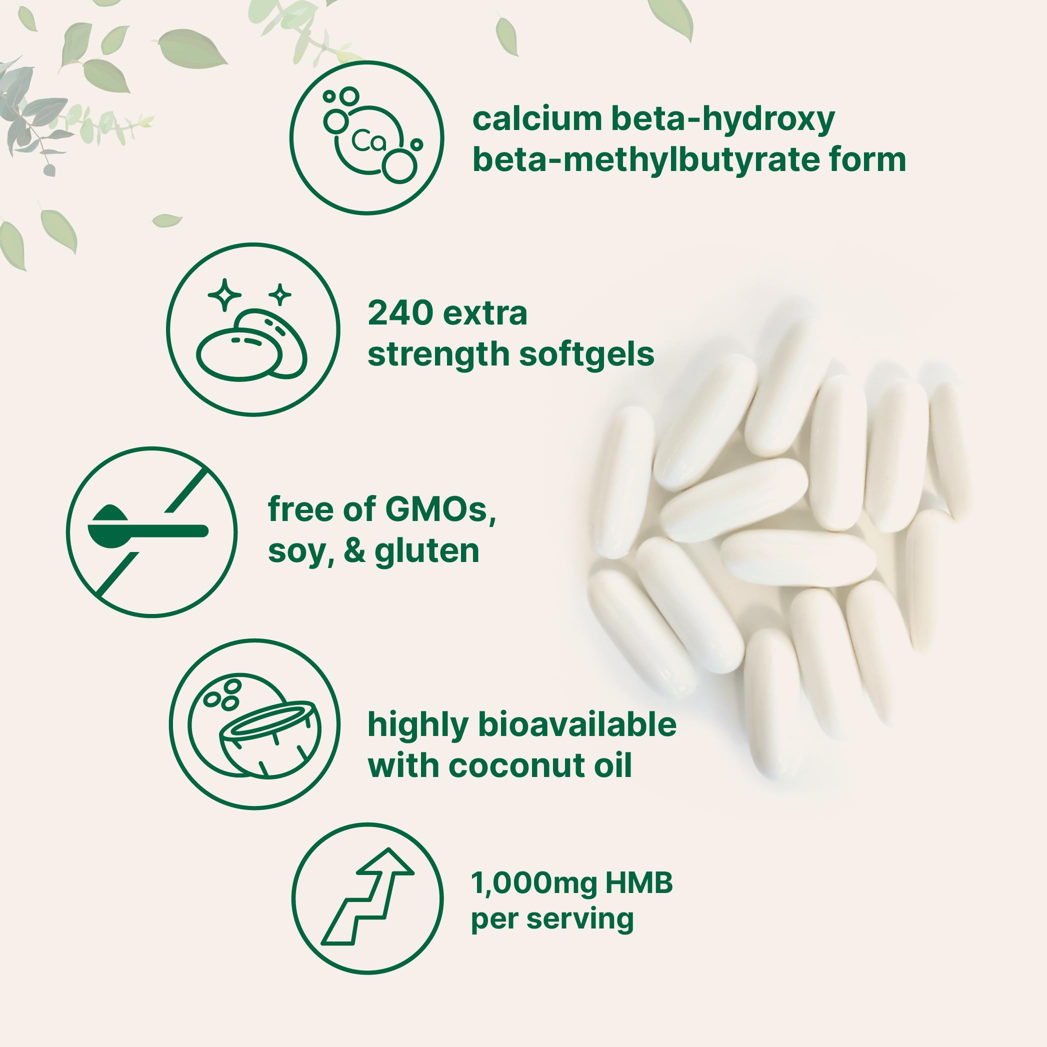 HMB 1000mg pouch showing 240 softgels for consistent training support at home