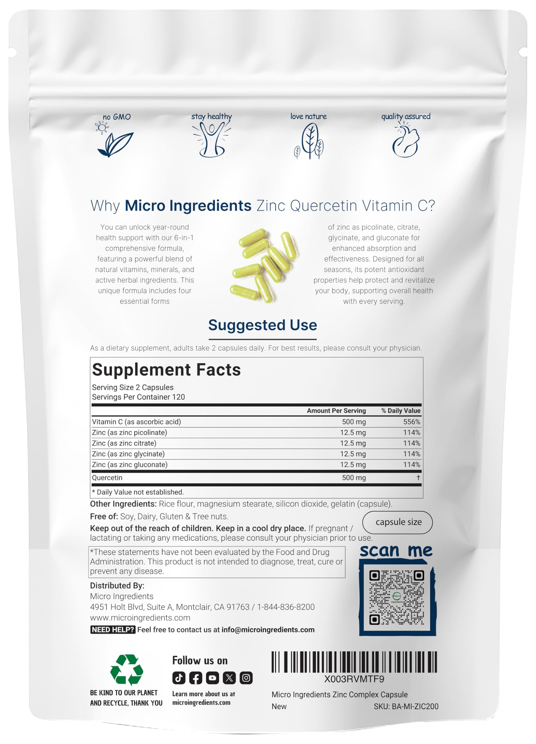 Micro Ingredients immunity pouch packaging highlighting the 6-in-1 formula.
