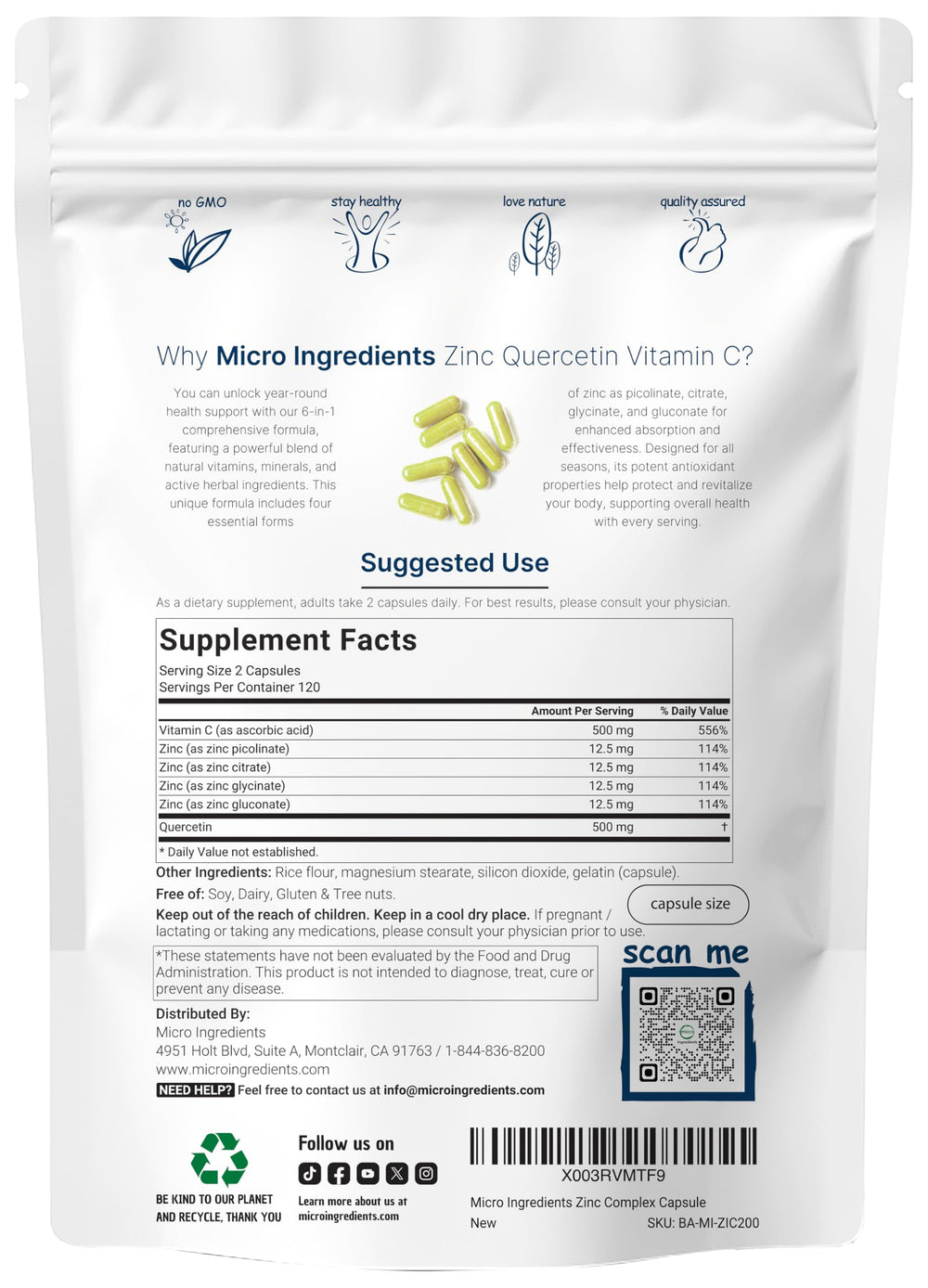 Micro Ingredients immunity pouch packaging highlighting the 6-in-1 formula.