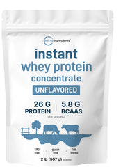 Micro Ingredients instant whey protein powder being poured into a shaker for quick protein