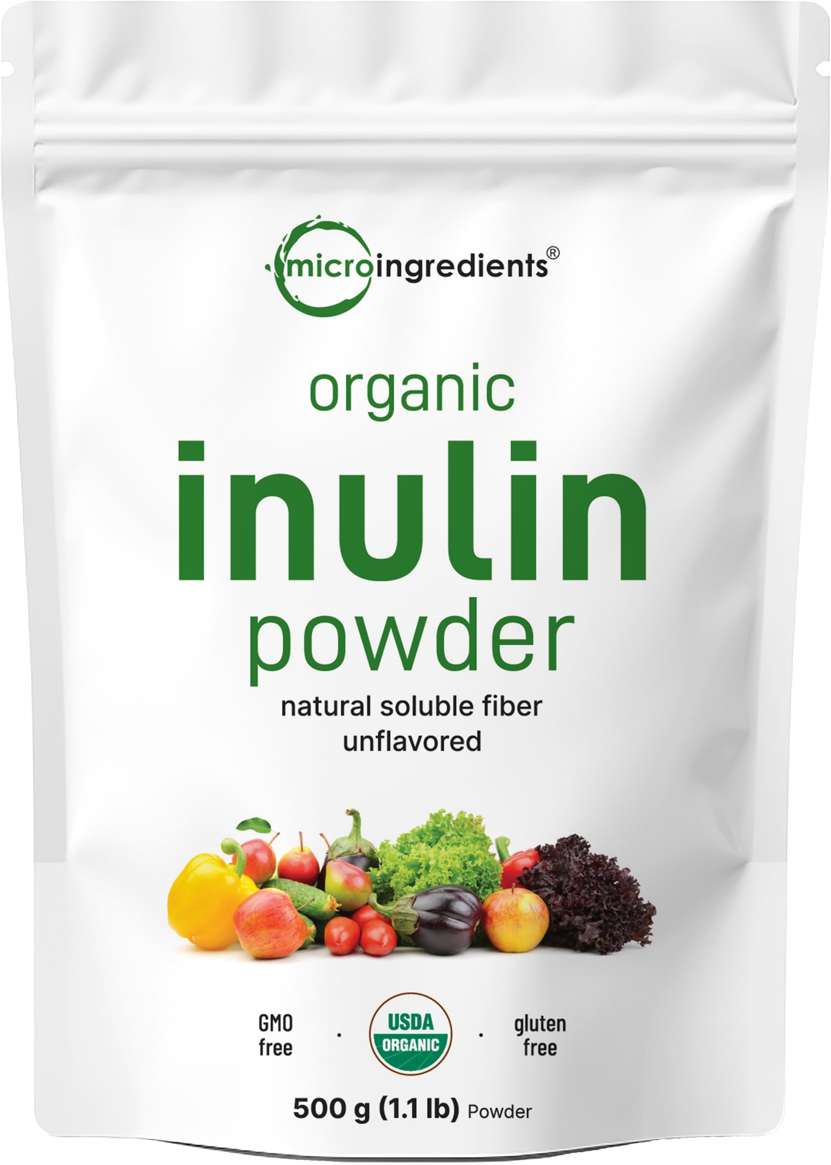 Micro Ingredients Inulin powder packaging shows clean labeling for daily prebiotic use