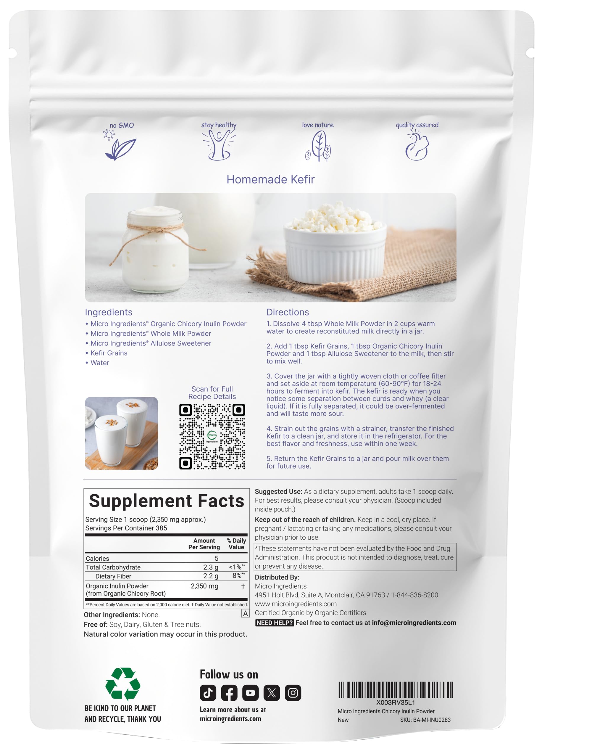 Micro Ingredients Inulin powder scoop demonstrating precise measurement for consistent daily use