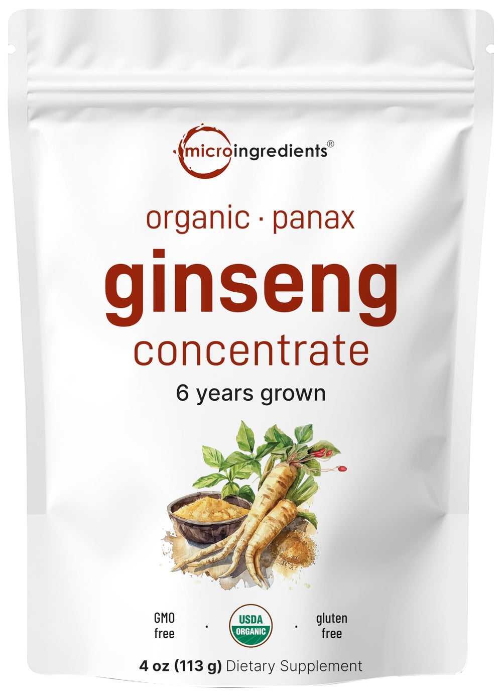 Micro Ingredients Korean ginseng powder bottle front for daily vitality.