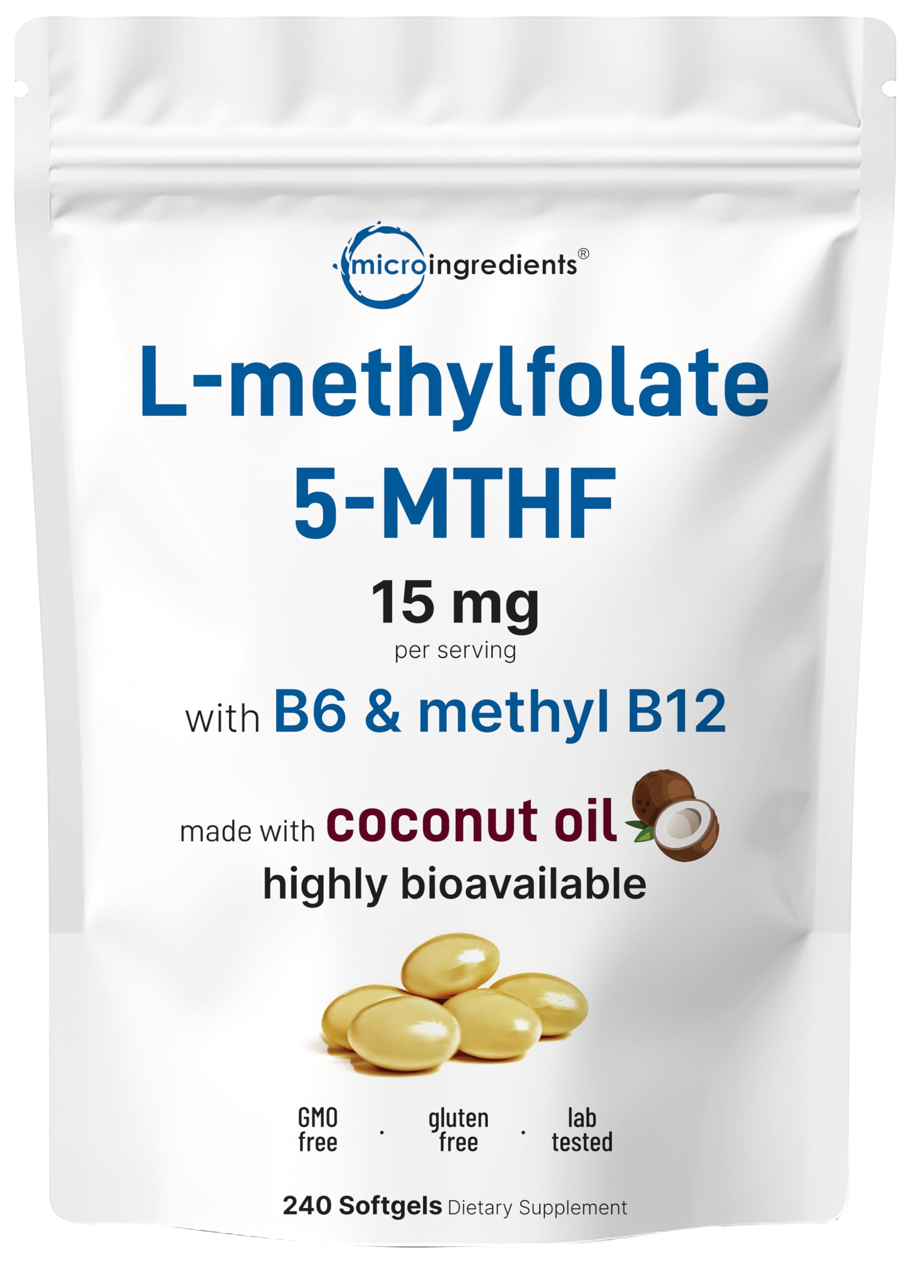 Micro Ingredients L-Methylfolate softgels with coconut oil for enhanced absorption.