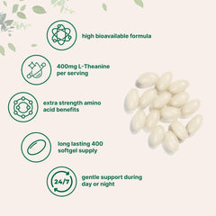 L-Theanine softgels in pouch for 200-serving supply