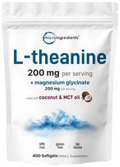 Micro Ingredients L-Theanine Magnesium softgel bottle front view promotes daily calm.