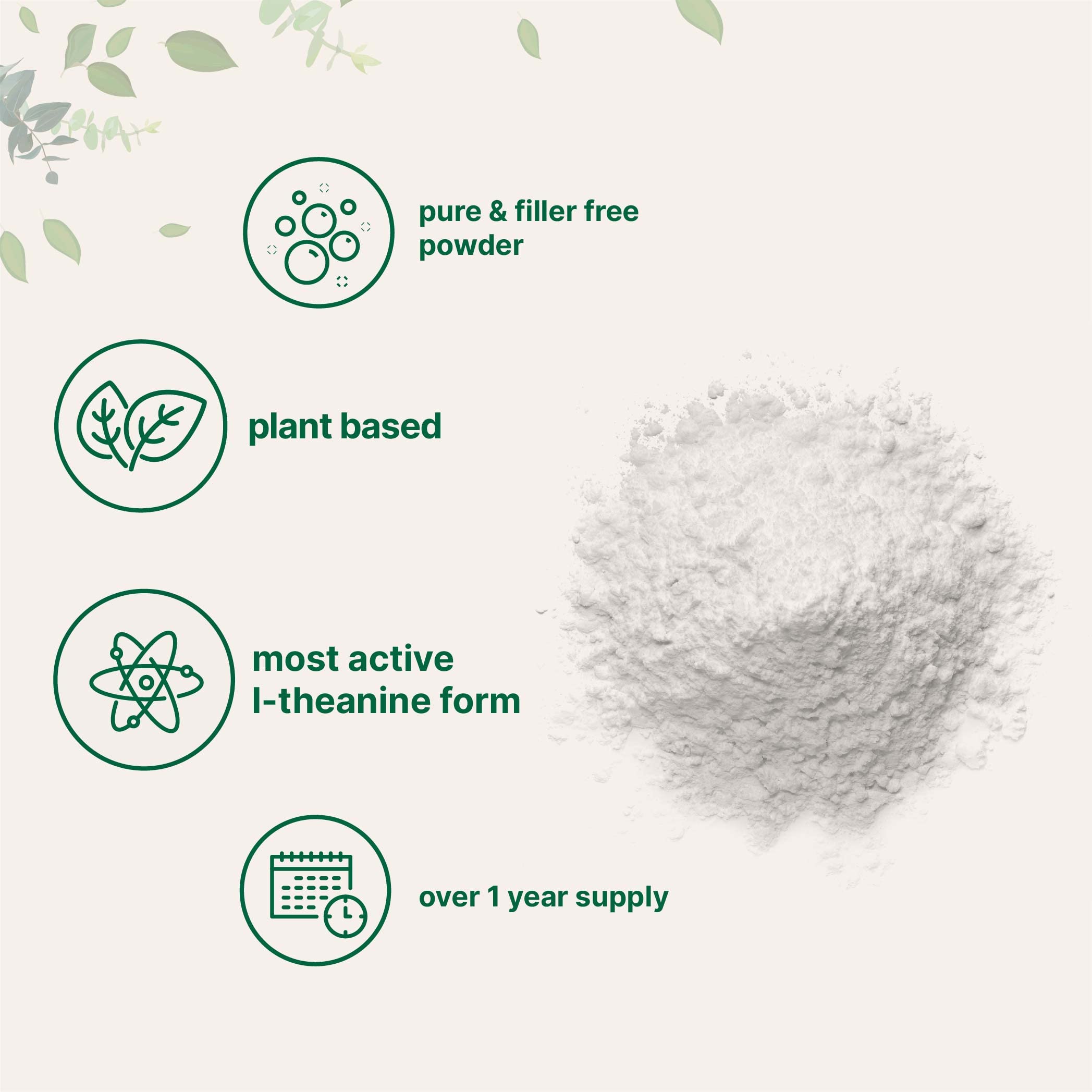 Micro Ingredients L-Theanine Powder close-up shows a clean, filler-free formula.