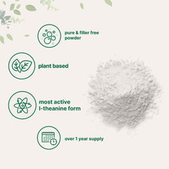 Micro Ingredients L-Theanine Powder close-up shows a clean, filler-free formula.