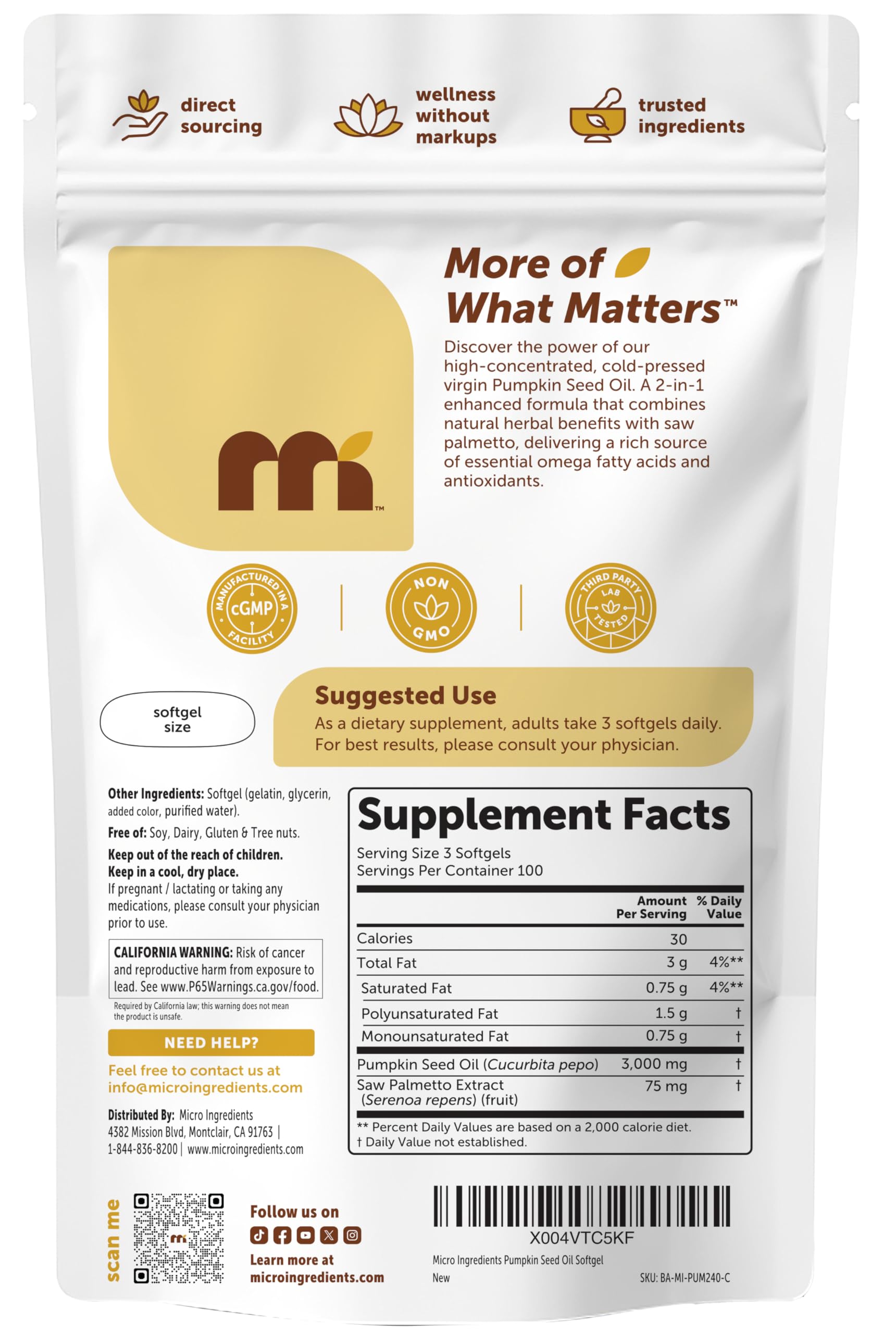 Micro Ingredients lab test badge, third-party safety and potency assurance.