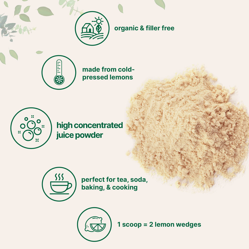 Micro Ingredients Lemon Juice Powder label close-up shows no GMOs or additives.