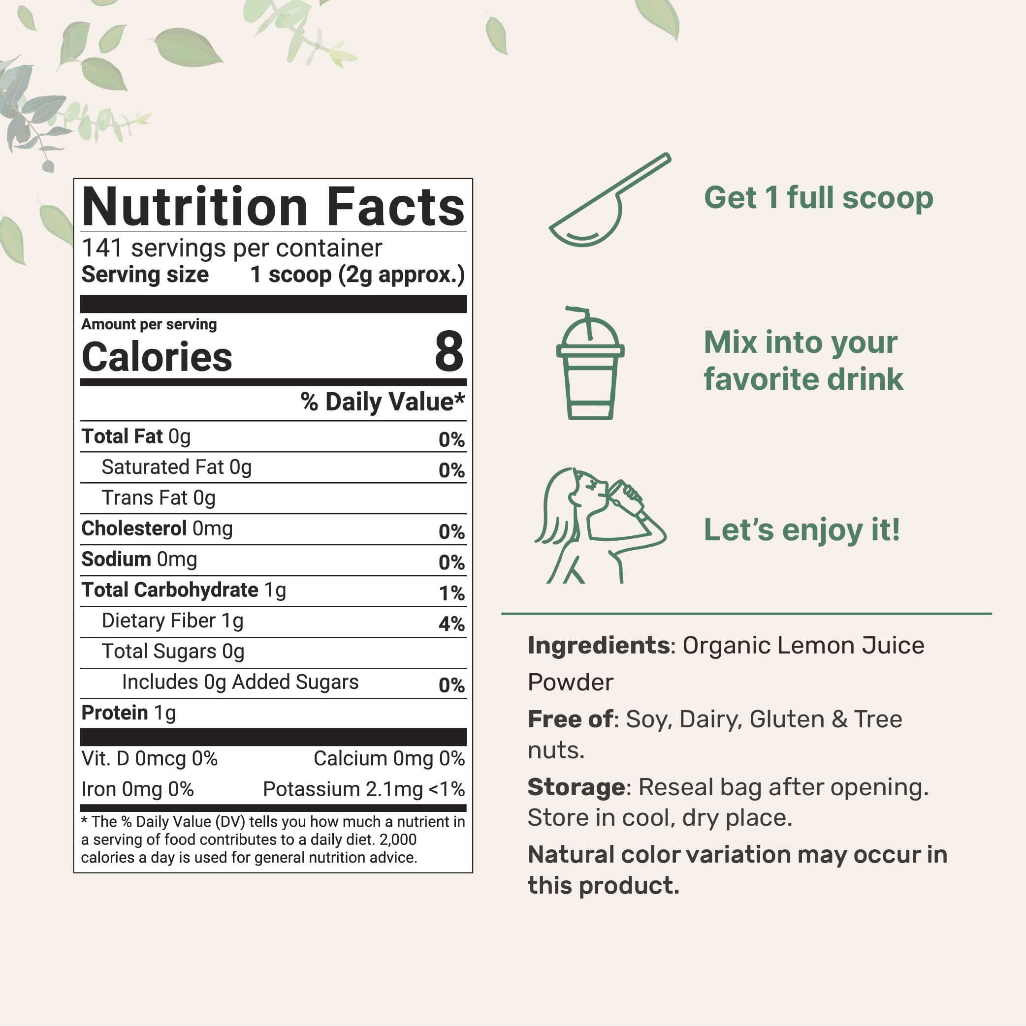 Micro Ingredients Lemon Juice Powder scoop inside demonstrates precise daily measurement.
