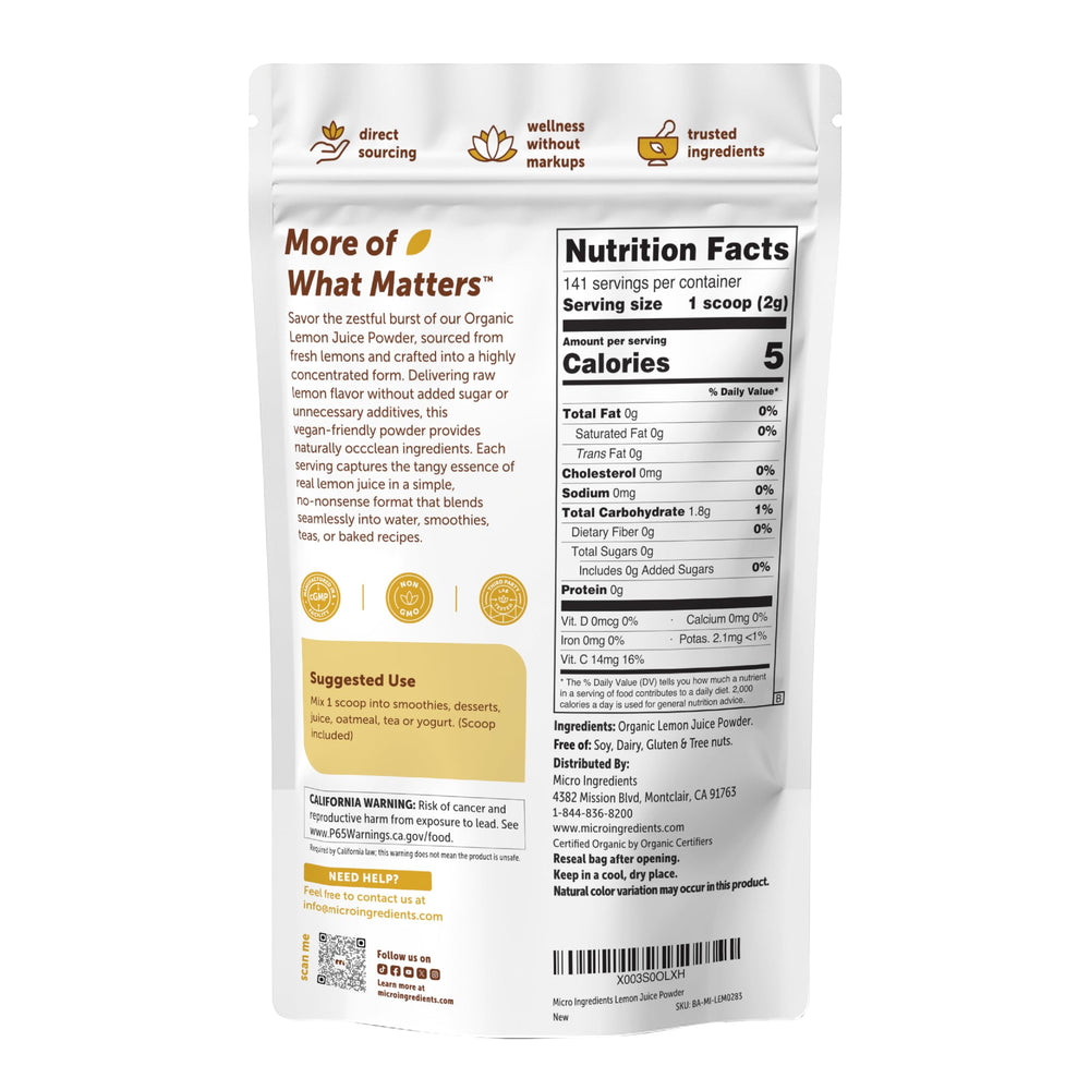 Micro Ingredients lemon juice powder includes a scoop for precise measurement