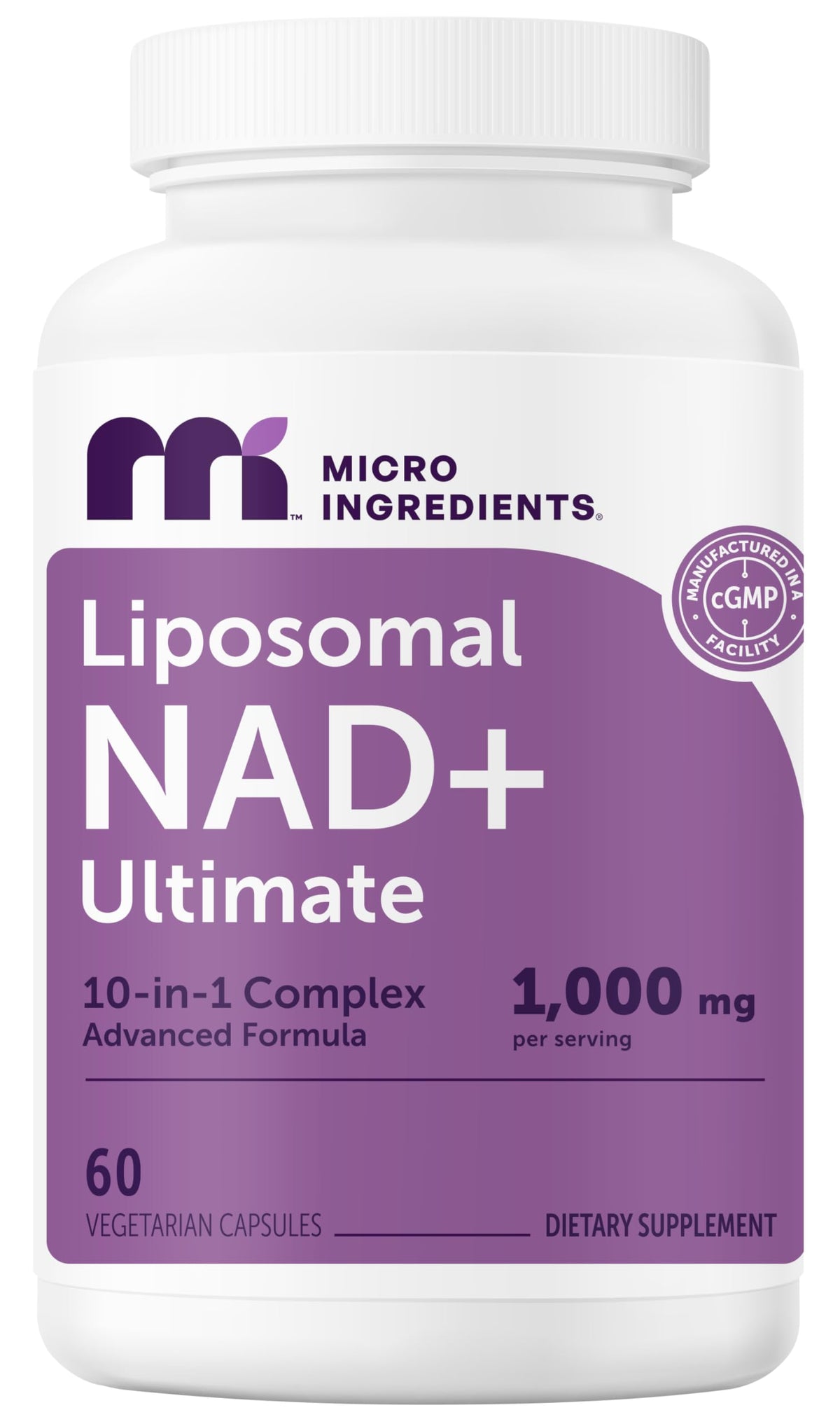 Micro Ingredients Liposomal NAD+ Ultimate Complex bottle with 60 capsules for daily wellness.