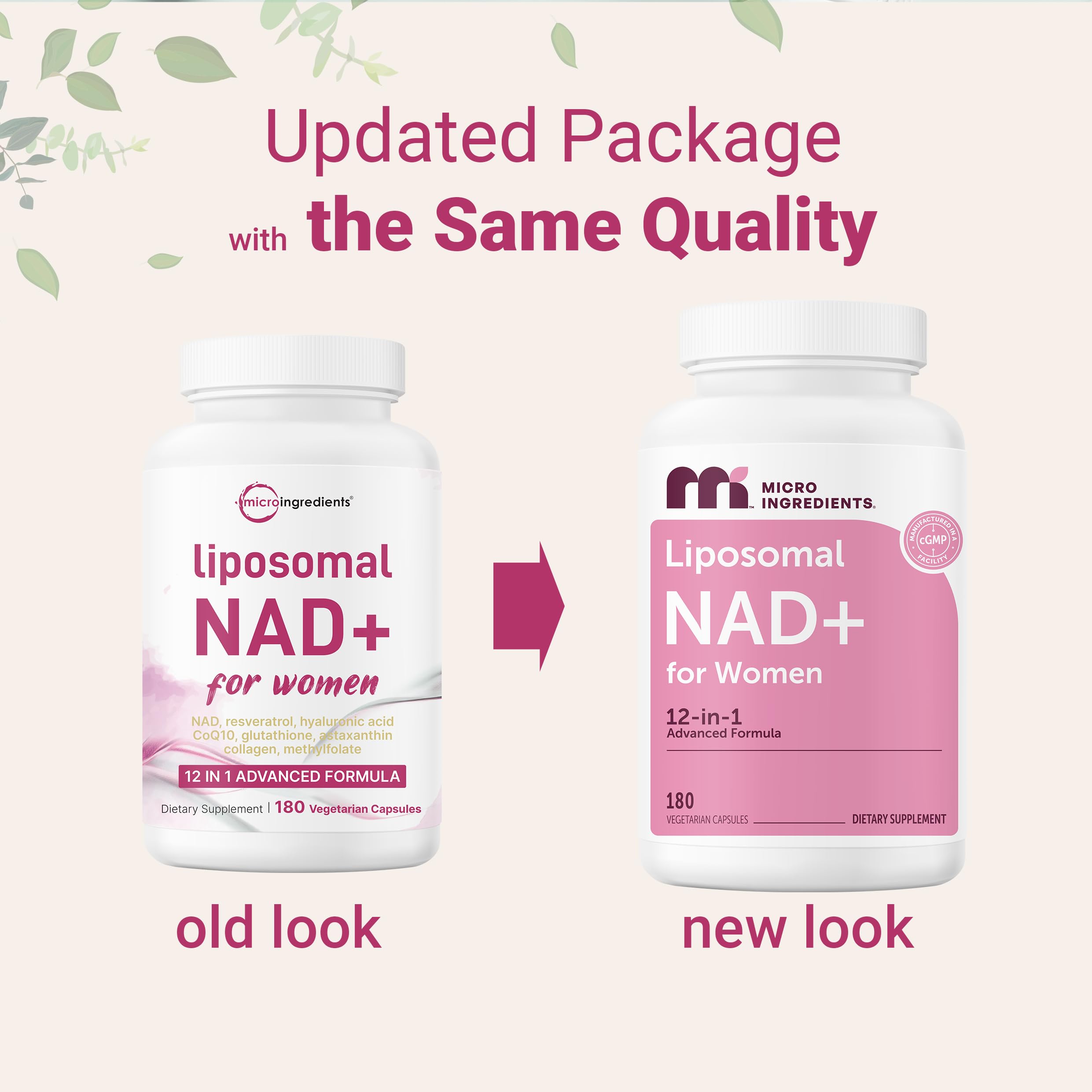 Micro Ingredients Liposomal NAD+ for Women bottle-label highlights the 12-in-1 blend.