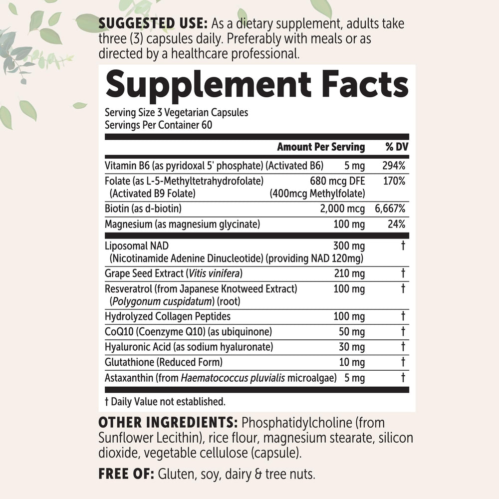 Micro Ingredients Liposomal NAD+ for Women capsules-closeup shows vegetarian capsules for easy dosing.