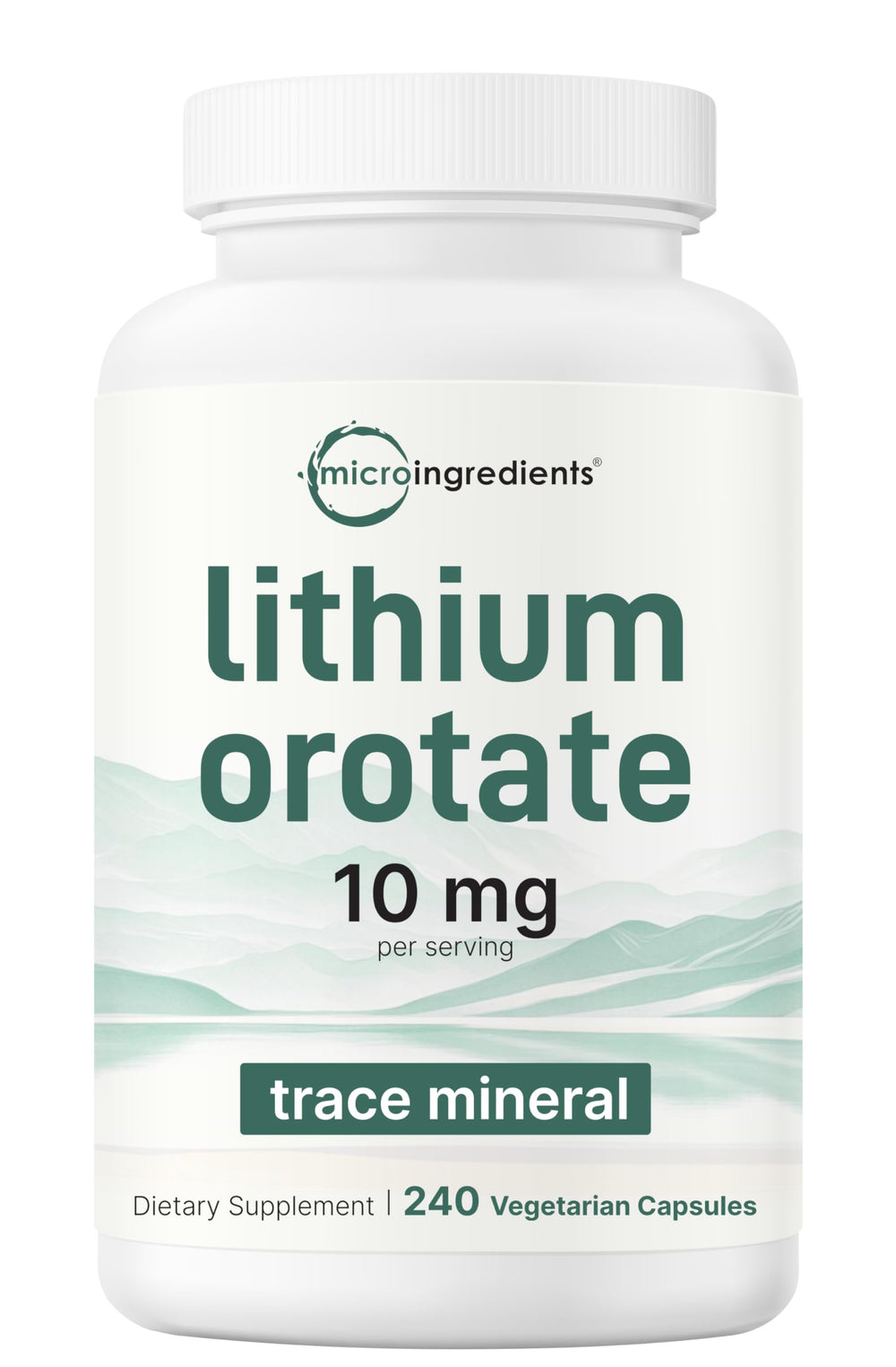Micro Ingredients Lithium Orotate bottle showing 10mg per serving for daily balance