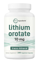 Micro Ingredients Lithium Orotate bottle showing 10mg per serving for daily balance