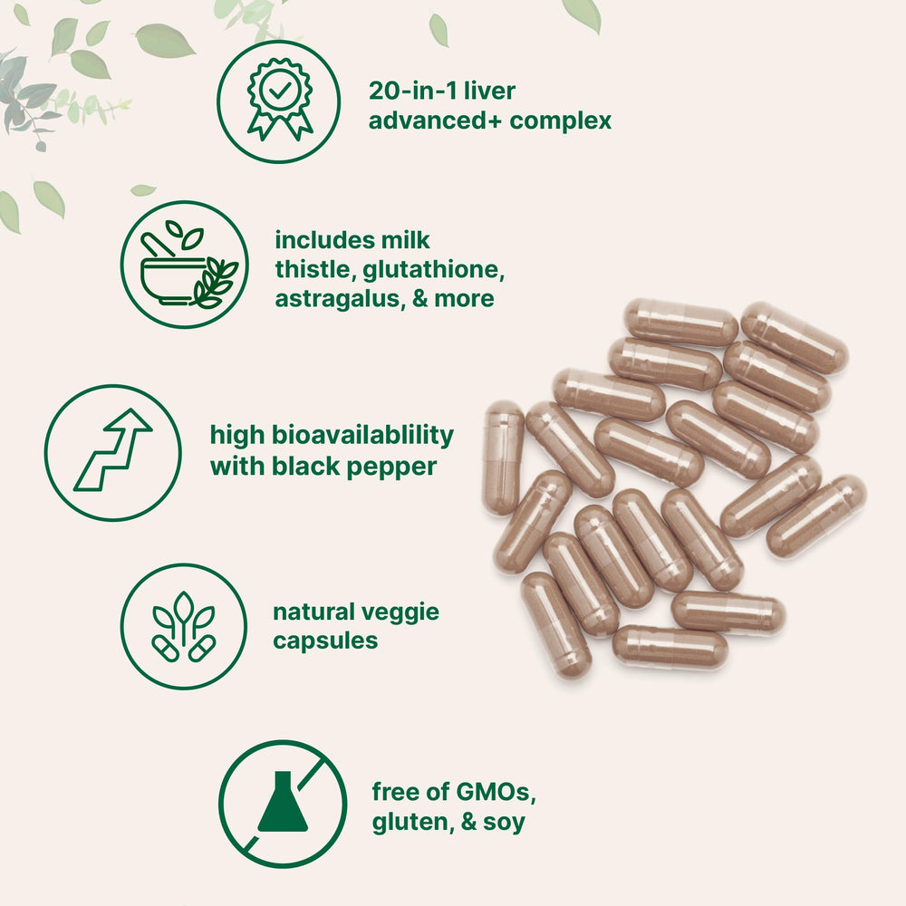 Micro Ingredients Liver Advanced+ ingredients list shows herbs and micronutrients for routine use
