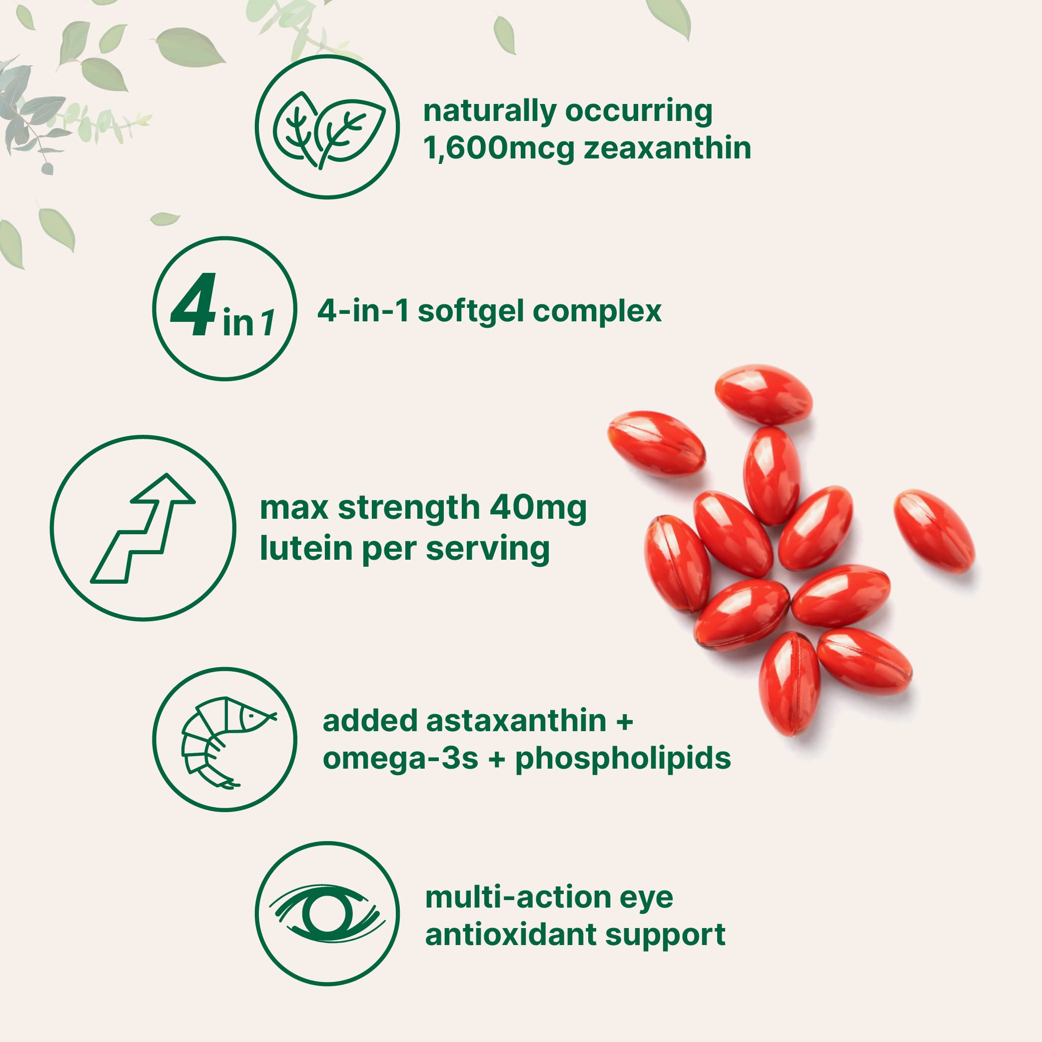 Micro Ingredients lutein-zeaxanthin ingredients list featuring astaxanthin and omega-3 for daily eye nutrients.
