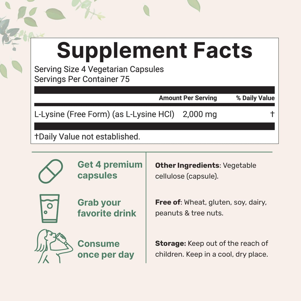 Micro Ingredients Lysine HCl bottle shows a clean, free-form daily supplement.