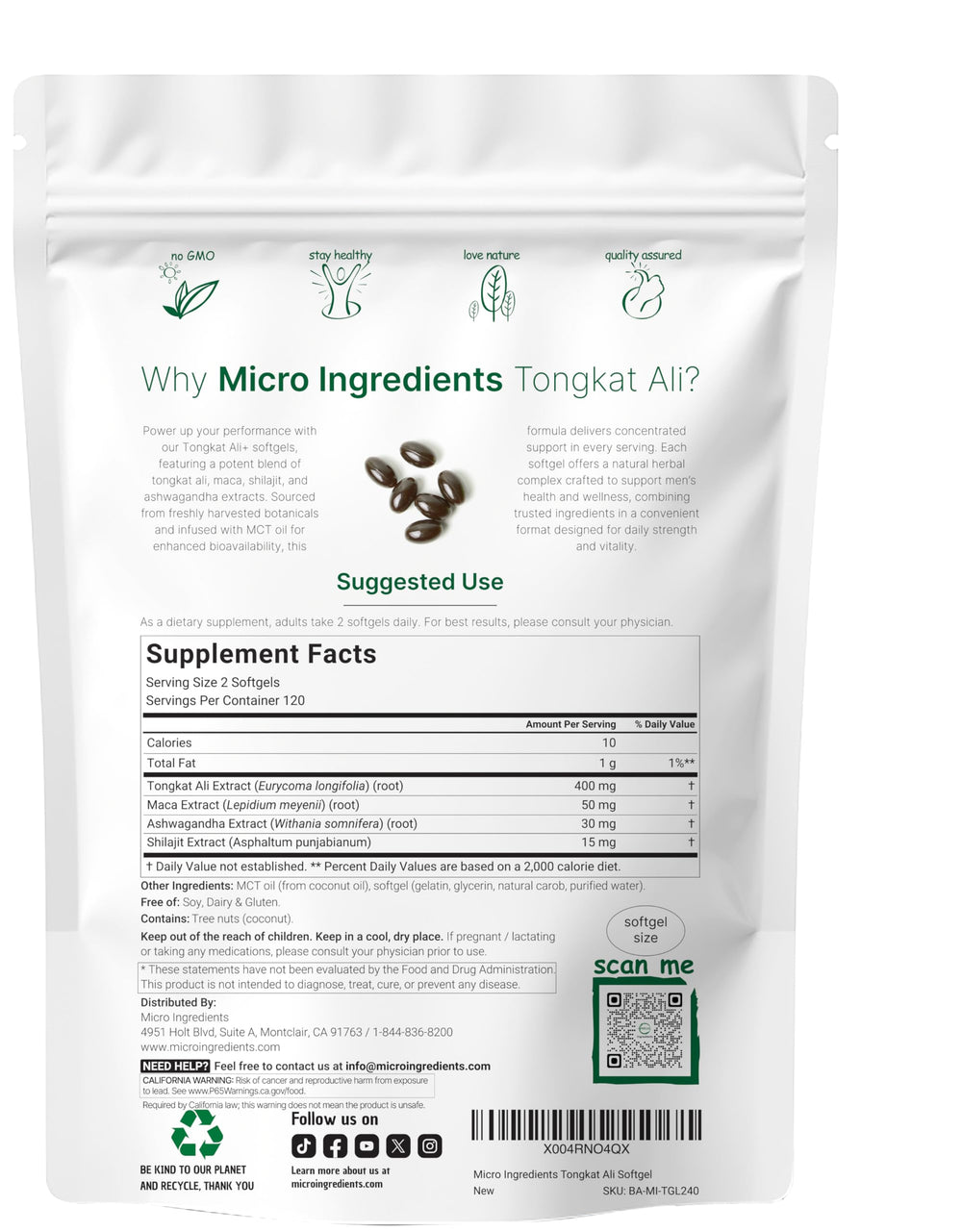 Micro Ingredients Maca root softgels close-up highlighting natural energy support