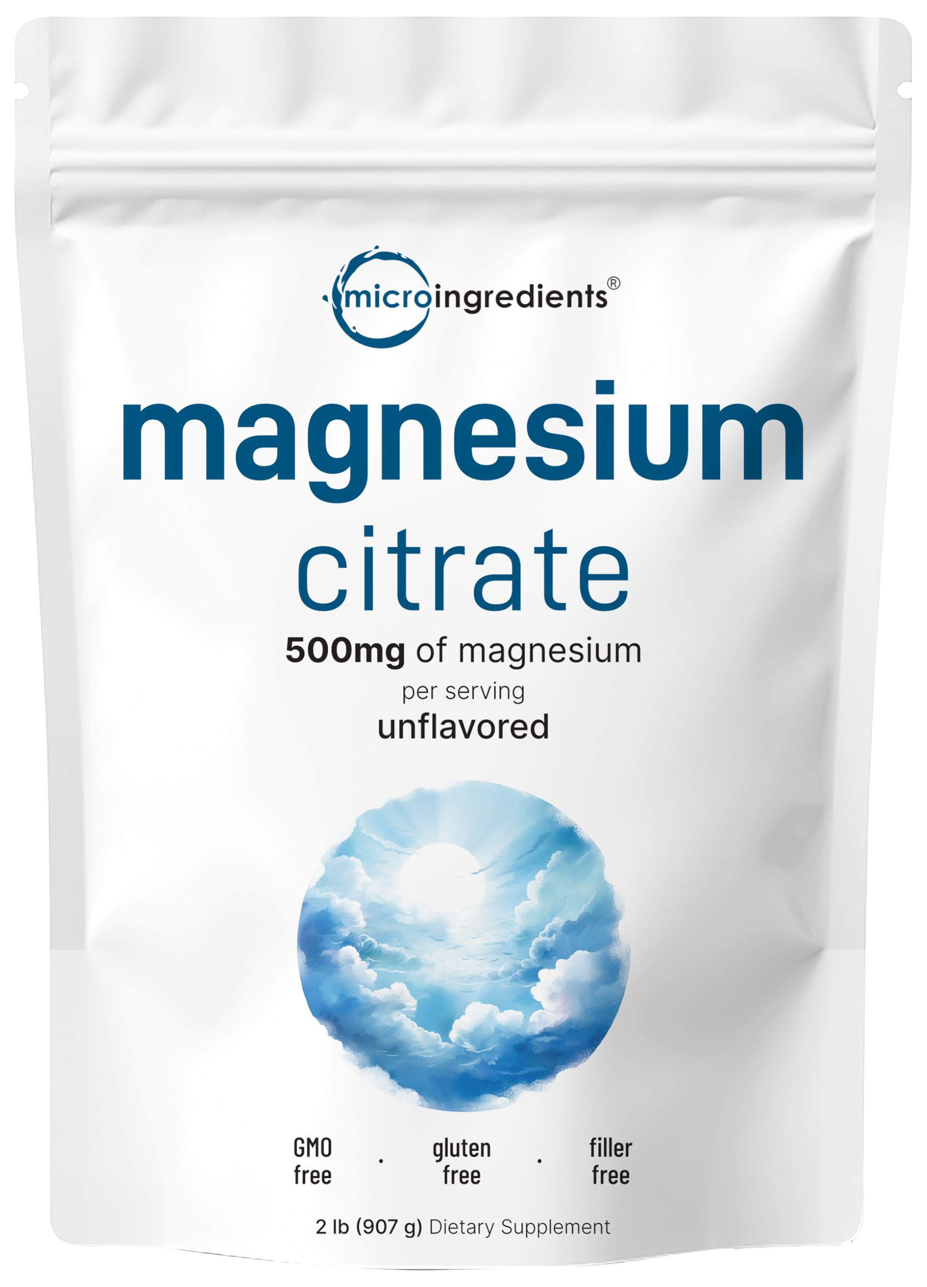 Micro Ingredients Magnesium Citrate Powder jar shows pure, easily absorbed mineral support
