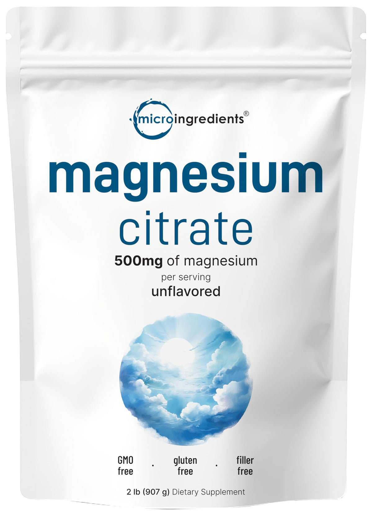 Micro Ingredients Magnesium Citrate Powder jar shows pure, easily absorbed mineral support