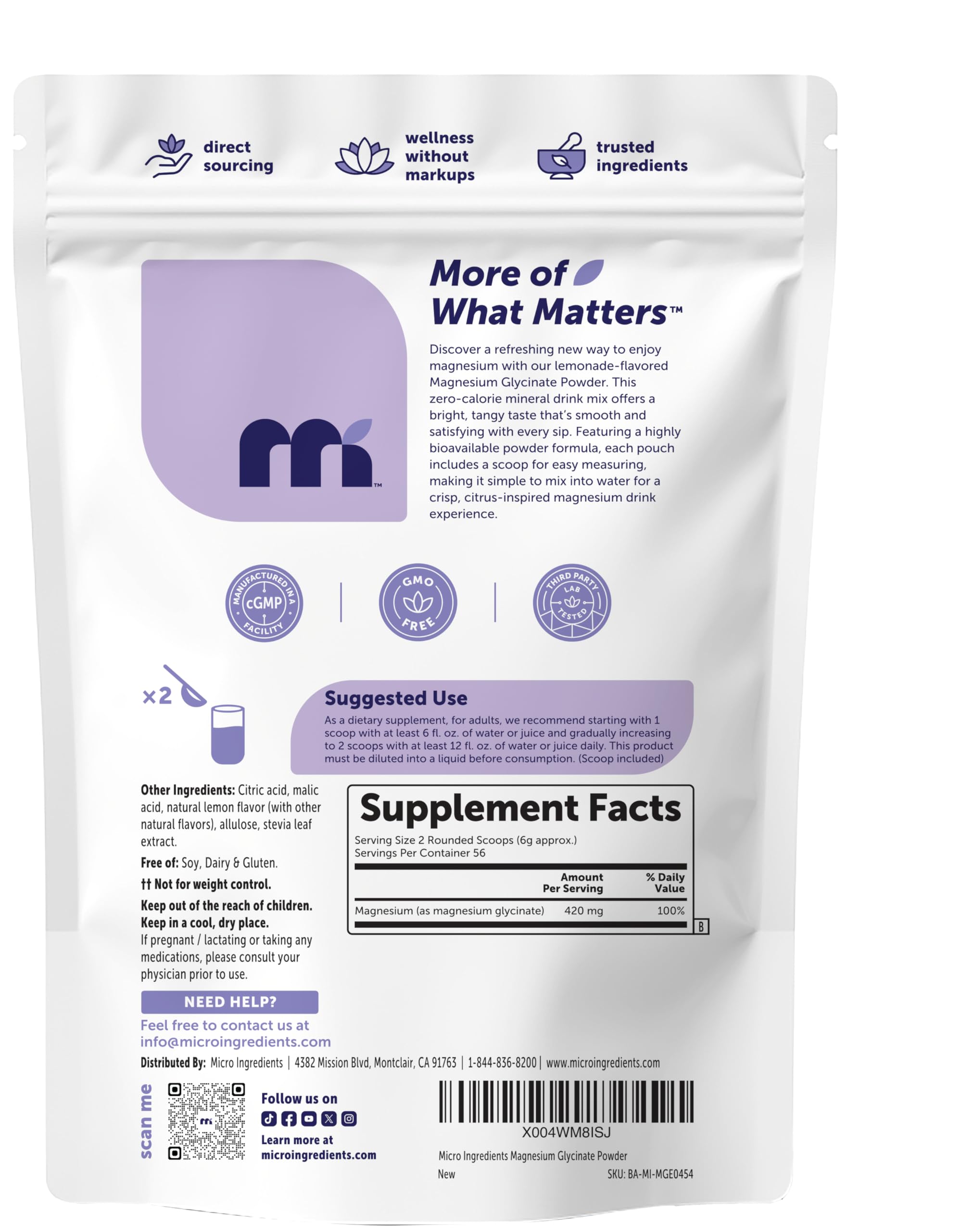 Micro Ingredients magnesium powder scoop measuring a precise daily serving for convenience.