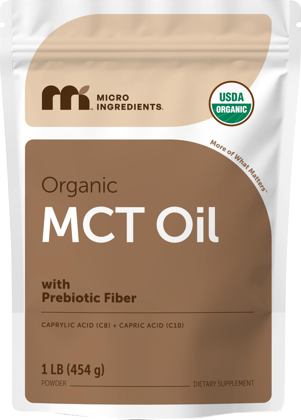 Micro Ingredients MCT Oil Powder bottle with organic label for keto-friendly use