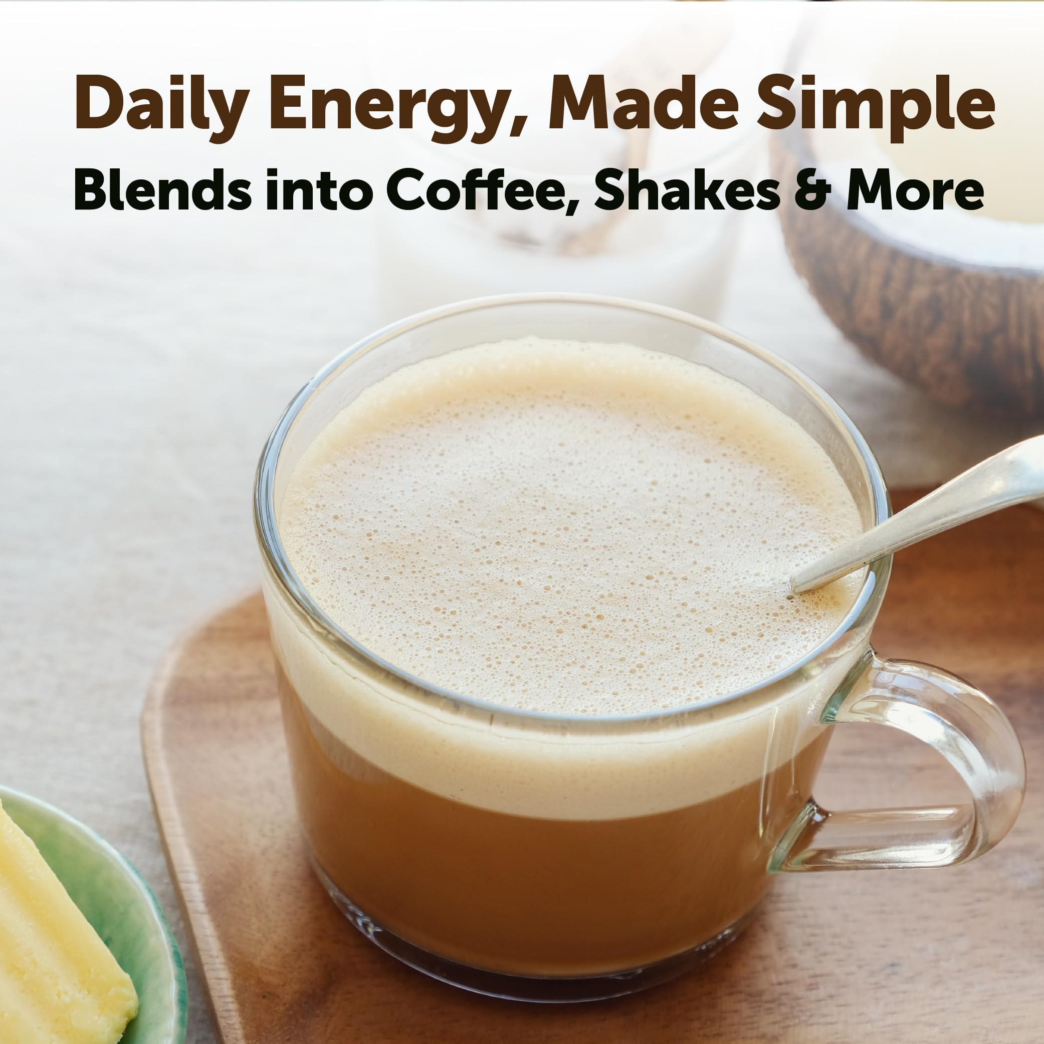 Micro Ingredients MCT Oil Powder pouring into coffee or shake for easy integration
