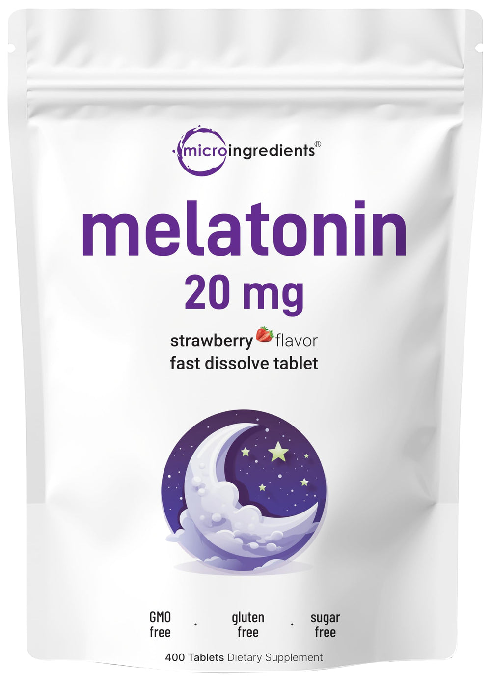 Micro Ingredients Melatonin 20mg tablets in bottle with quick-dissolve format for easy nightly use