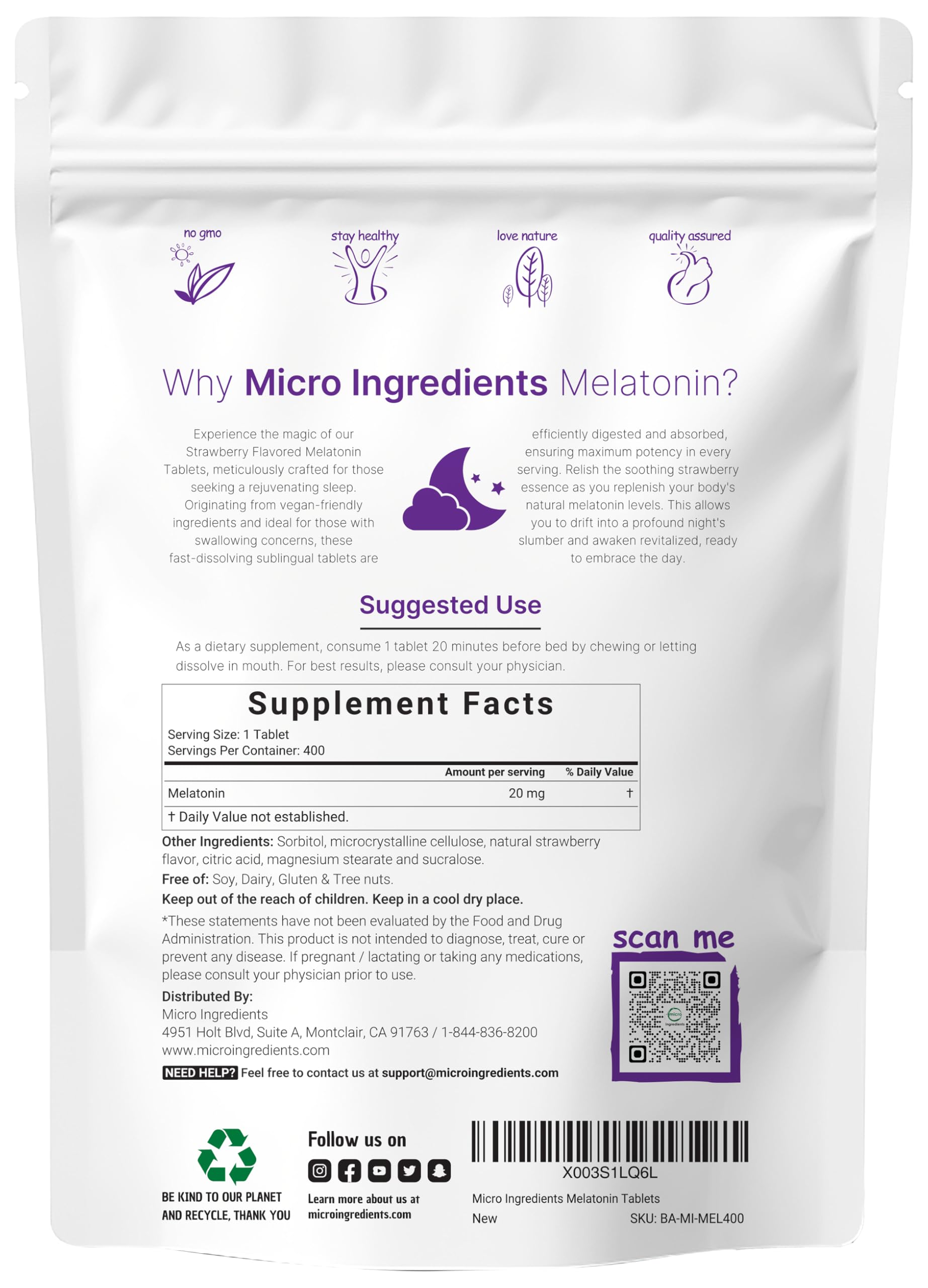 Strawberry-flavored Melatonin tablet by Micro Ingredients for a pleasant nightly routine