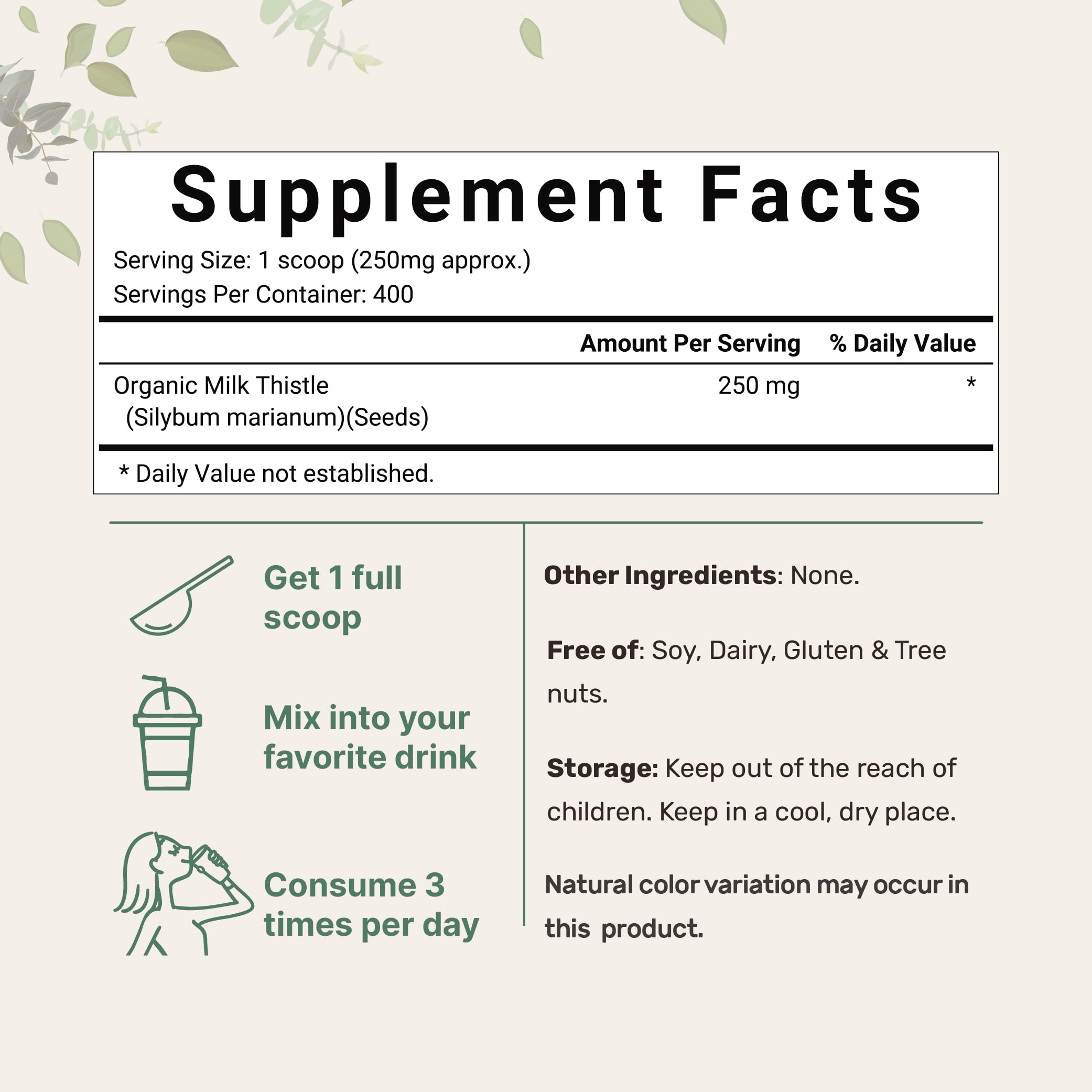 Micro Ingredients milk thistle powder scoop included for precise daily measurements