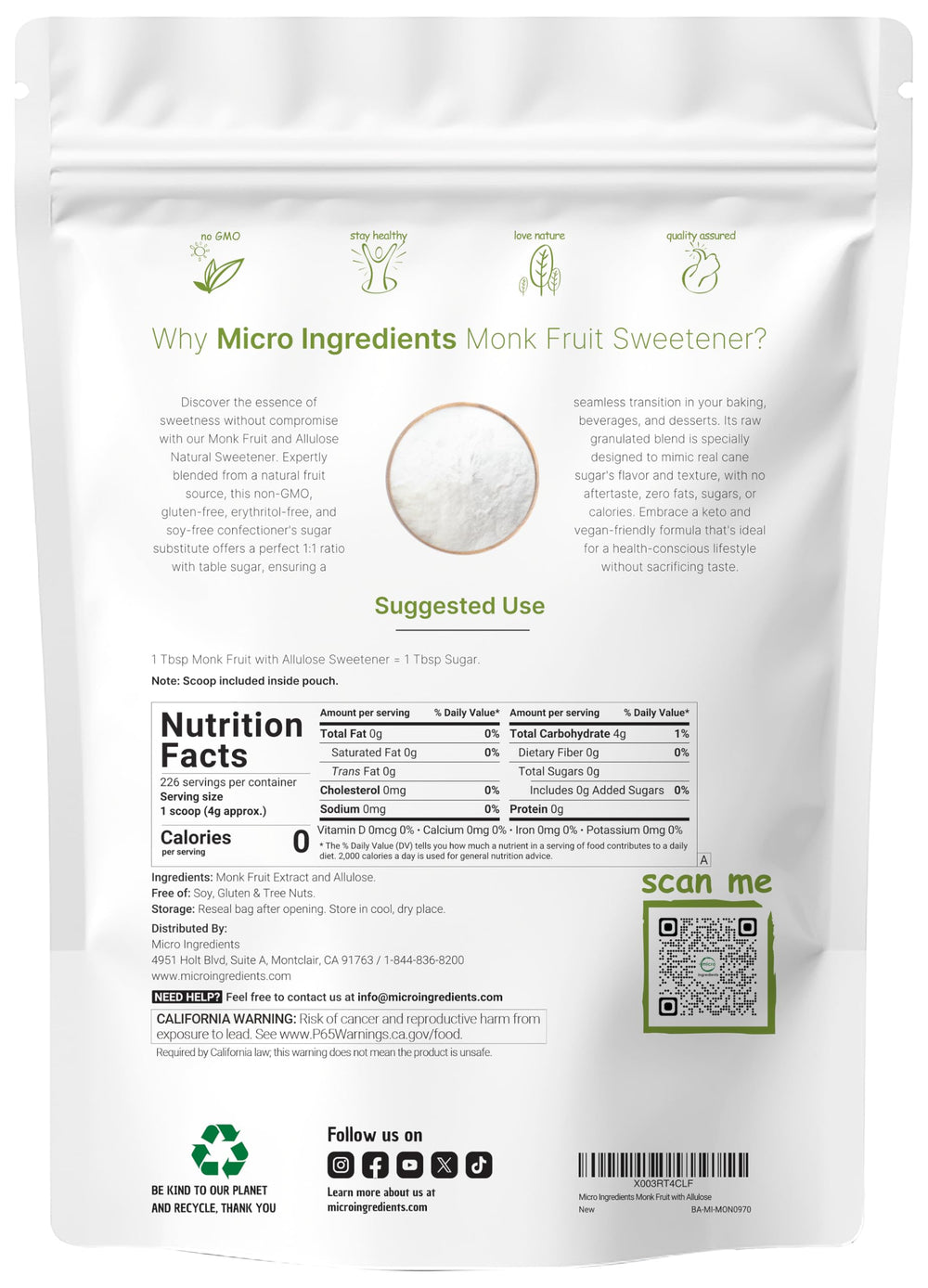 Monk fruit allulose granules from Micro Ingredients balance sweetness with no aftertaste.