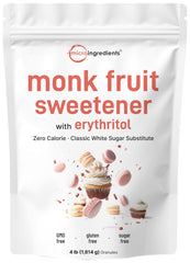 Micro Ingredients monk fruit sweetener granules with erythritol for sugar-free sweetness.