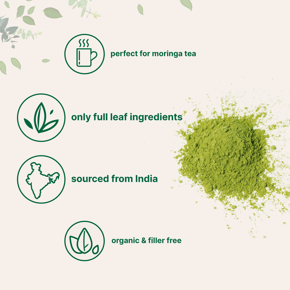 Micro Ingredients Moringa leaf powder packaging highlights organic, vegan quality