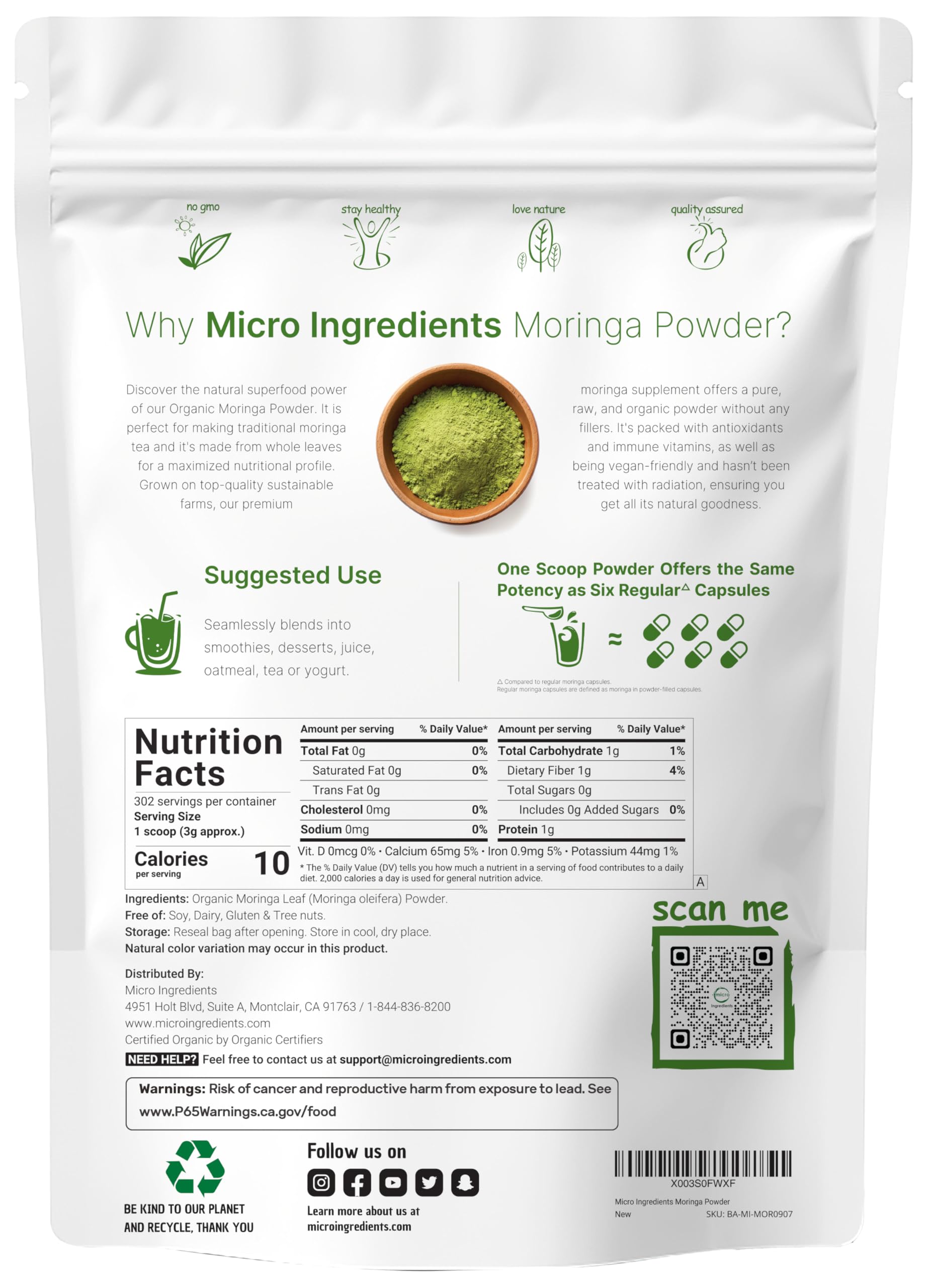 Micro Ingredients Moringa leaf powder scoop for precise daily portions
