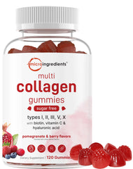 Micro Ingredients multi collagen gummies bottle promotes healthy hair and radiant skin