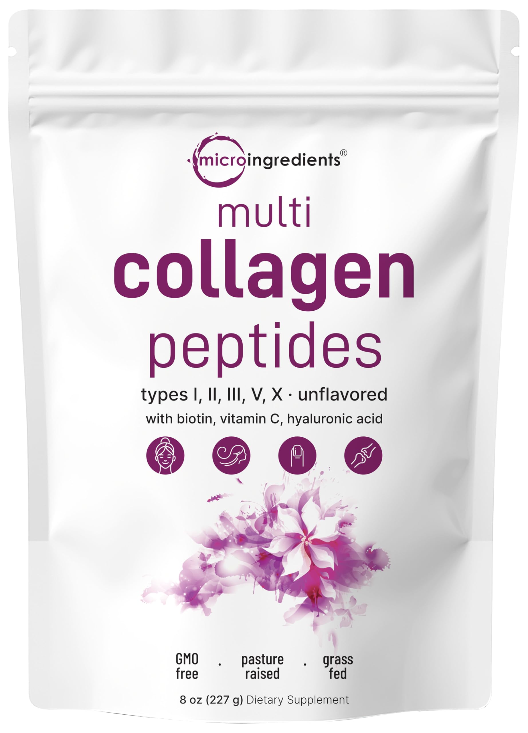 Micro Ingredients multi collagen peptides powder bottle front for daily use.