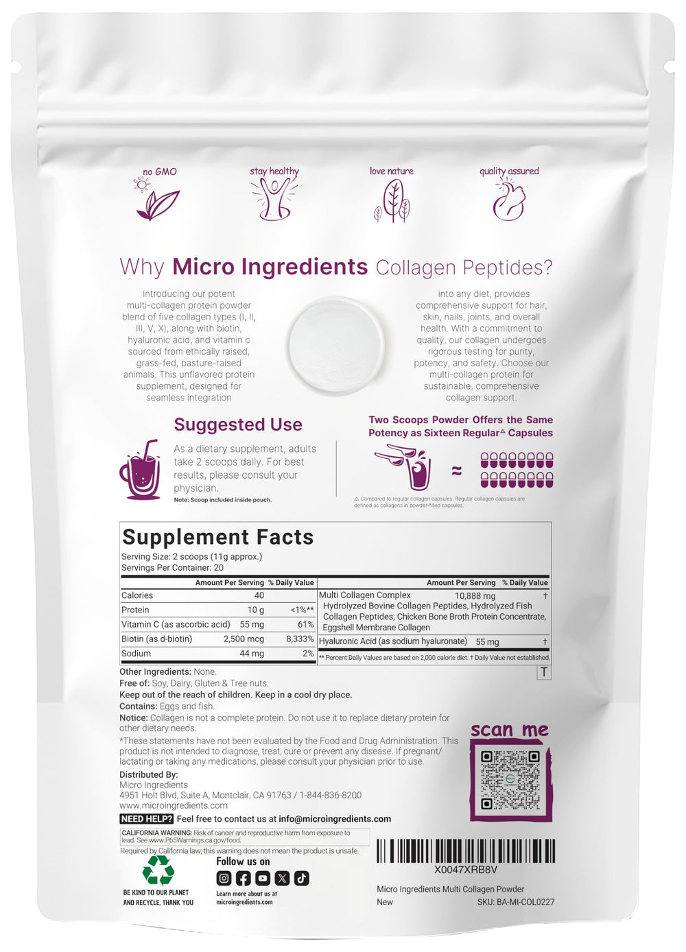 Micro Ingredients collagen powder dissolving into a glass of water.
