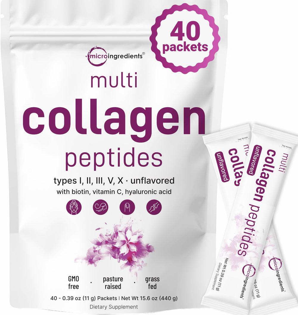 Micro Ingredients multi collagen sticks packaging showing convenient on-the-go format for daily use.