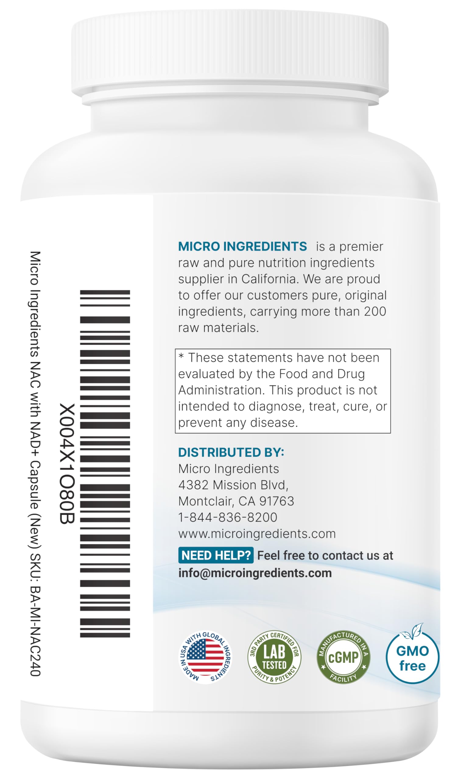 Packaging and branding of Micro Ingredients NAC with NAD+ shown for daily use.