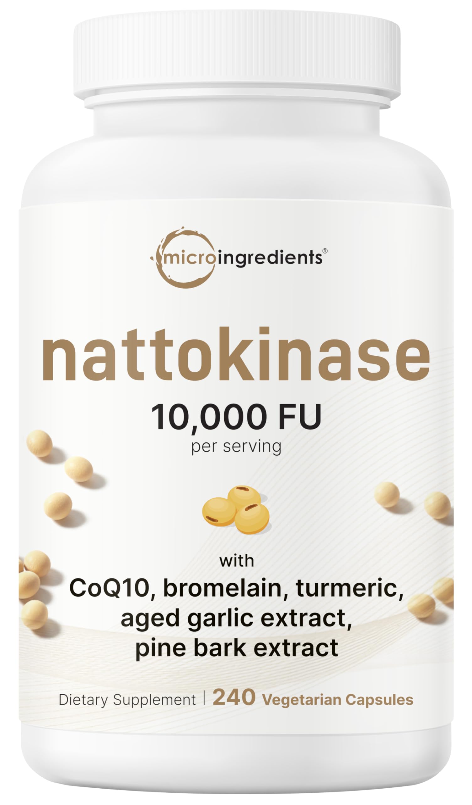 Micro Ingredients nattokinase bottle pour showcases a daily enzyme supplement for convenient use.