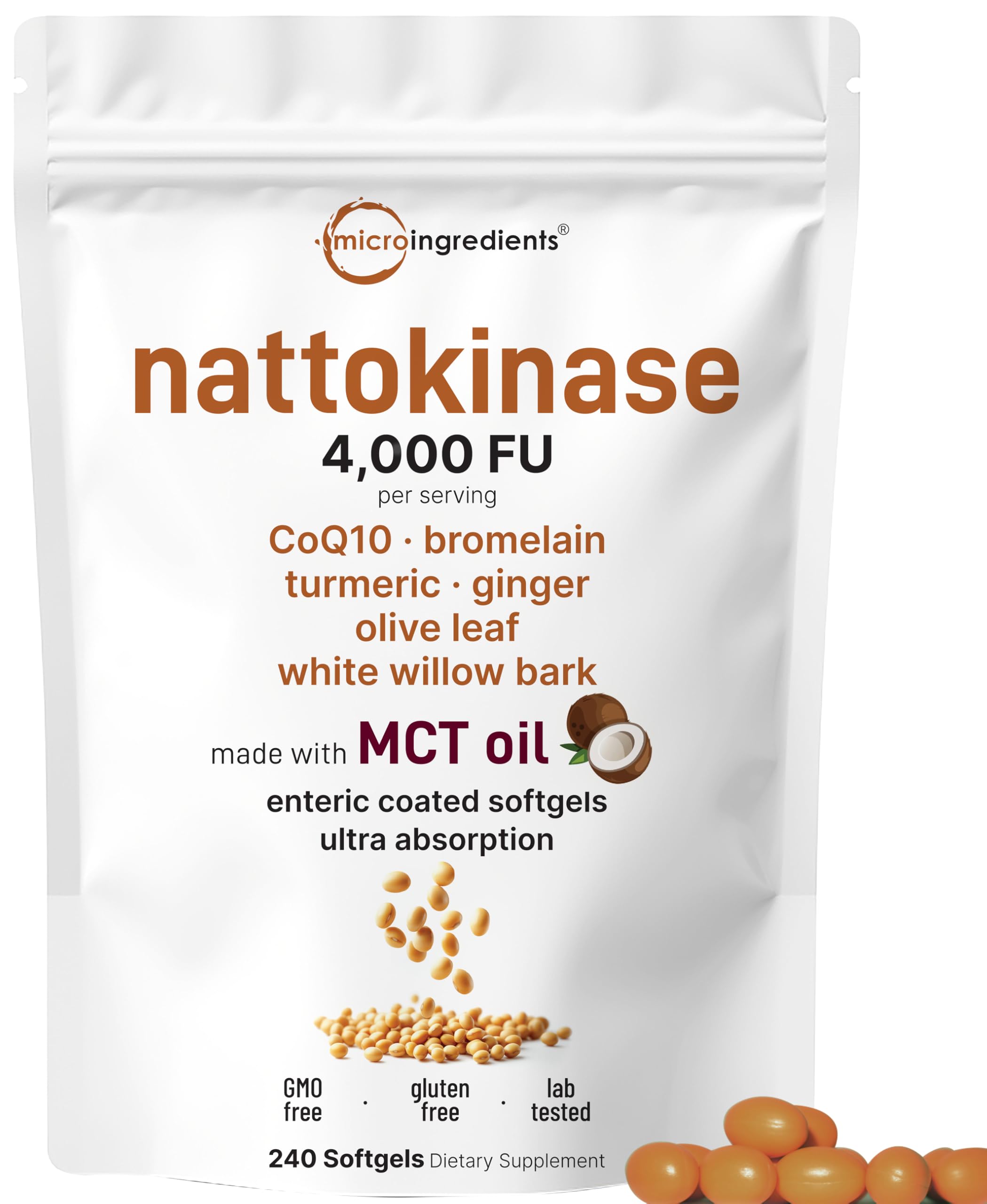 Micro Ingredients nattokinase softgels packaging shows 80-day supply for ongoing use.