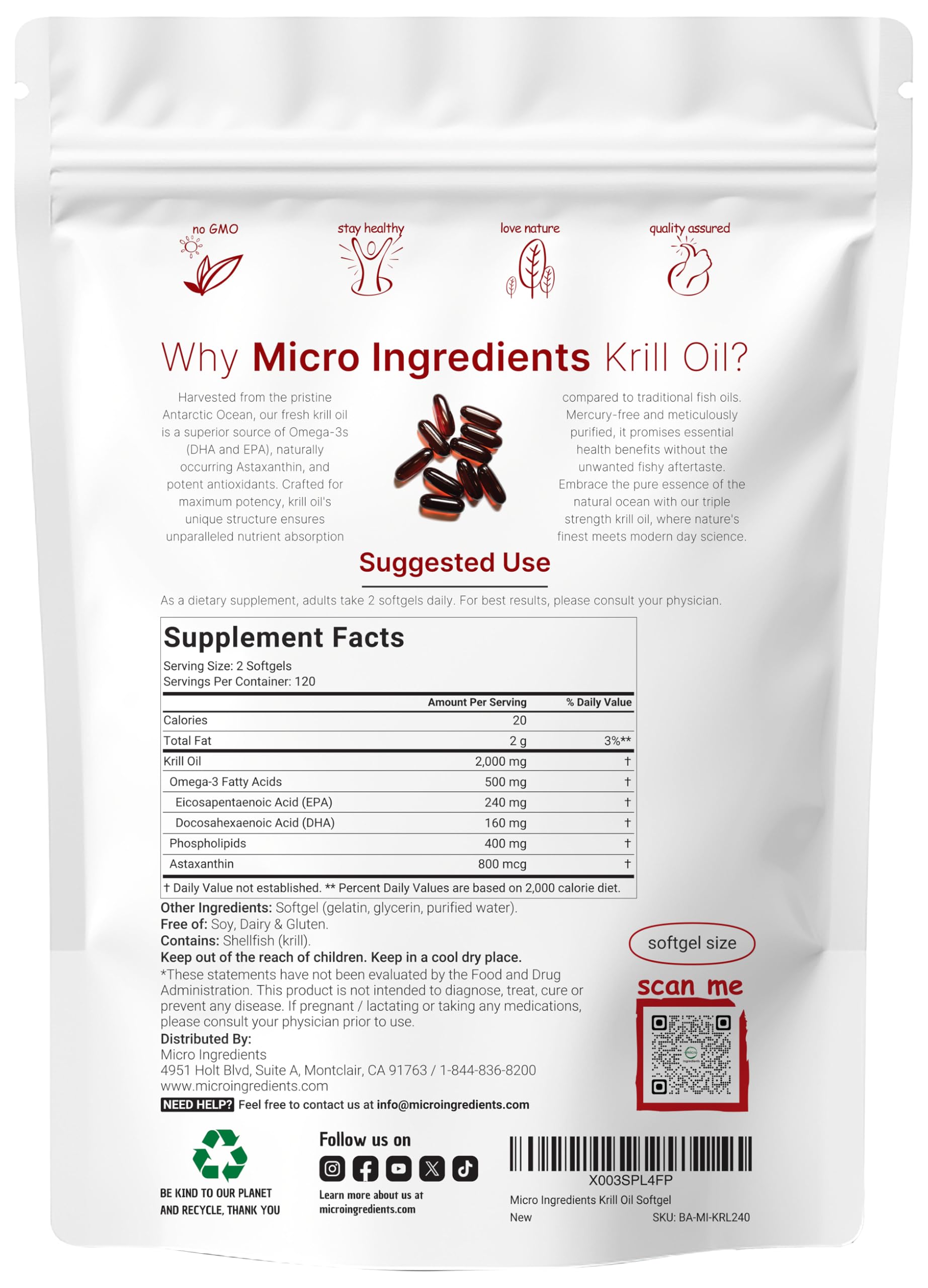 Antarctic Krill Oil from Micro Ingredients with natural phospholipids for enhanced absorption