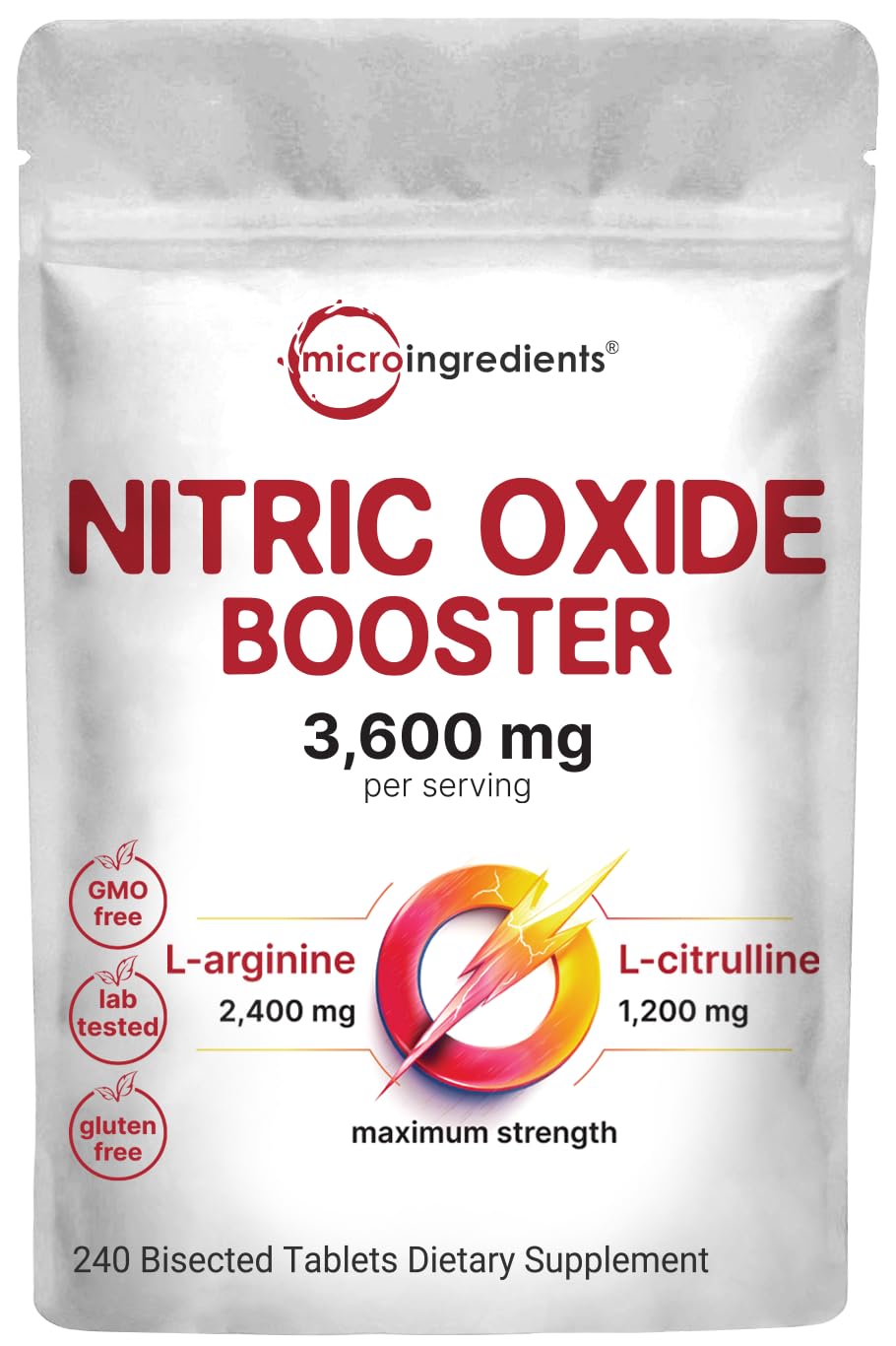 Micro Ingredients nitric oxide bisected tablets designed for easy dosing and smooth swallowing.