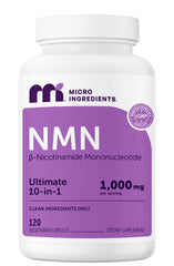 Micro Ingredients NMN Complex capsules bottle shows 60 servings for daily NAD+ precursor support