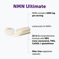 Micro Ingredients NMN Complex bottle label highlights non-GMO vegan capsules