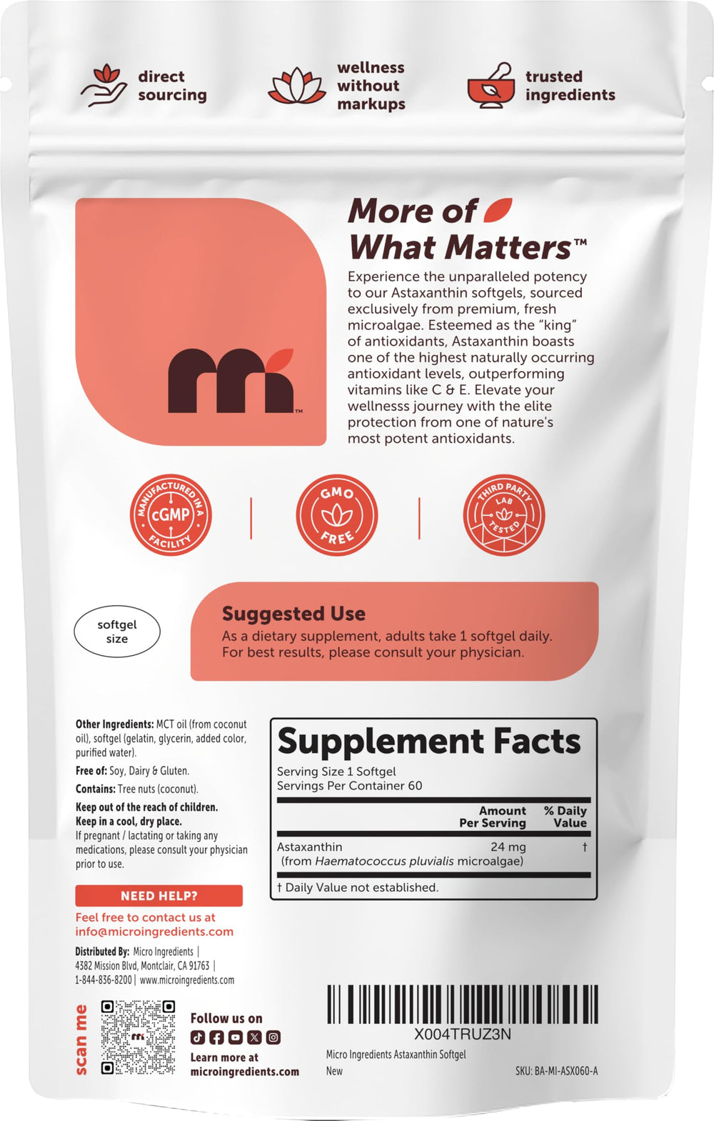 Non-GMO, gluten-free, soy-free icons indicating clean formulation from Micro Ingredients.