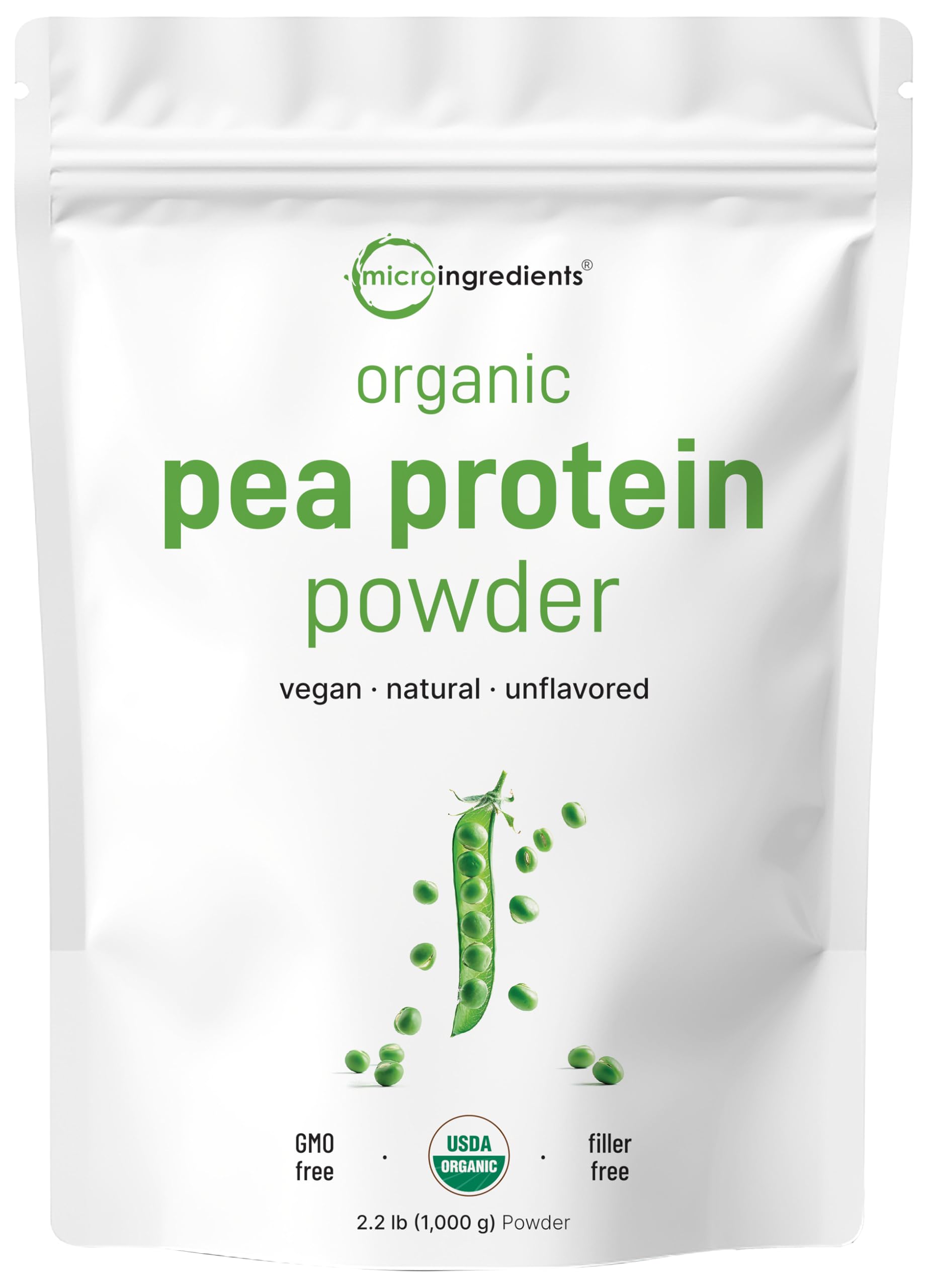 Micro Ingredients North America pea protein bag front highlights organic, plant-based protein